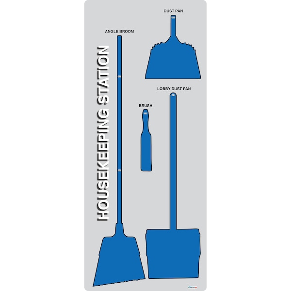 5S Housekeeping Shadow Board Broom Station Version 16 - Gray Board / Blue Shadows No Broom